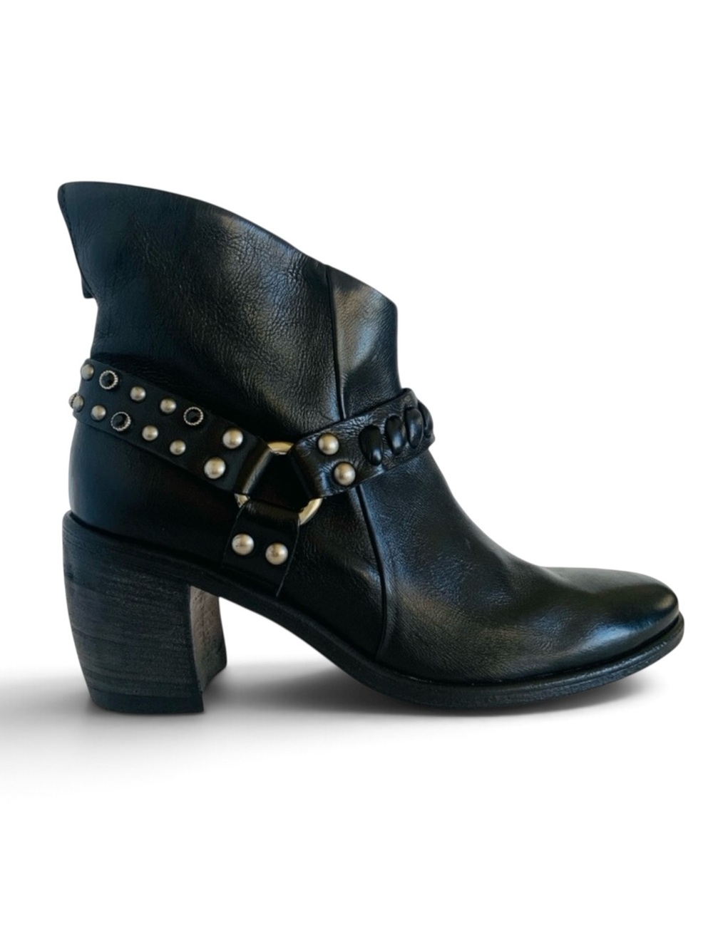 NEW A. S.98 Rory Studded Harness Ankle Boots Black Leather Women’s 41 EU 9.5 US